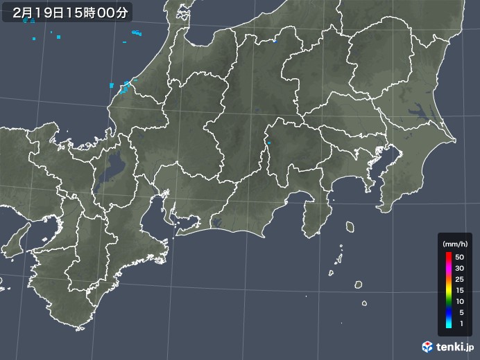 東海地方の雨雲レーダー(2020年02月19日)