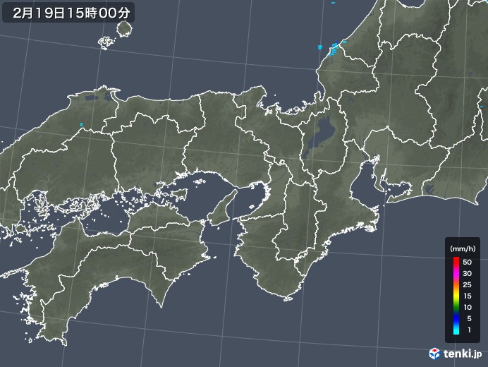 近畿地方の雨雲レーダー(2020年02月19日)
