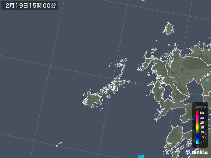 五島列島(長崎県)の雨雲レーダー(2020年02月19日)