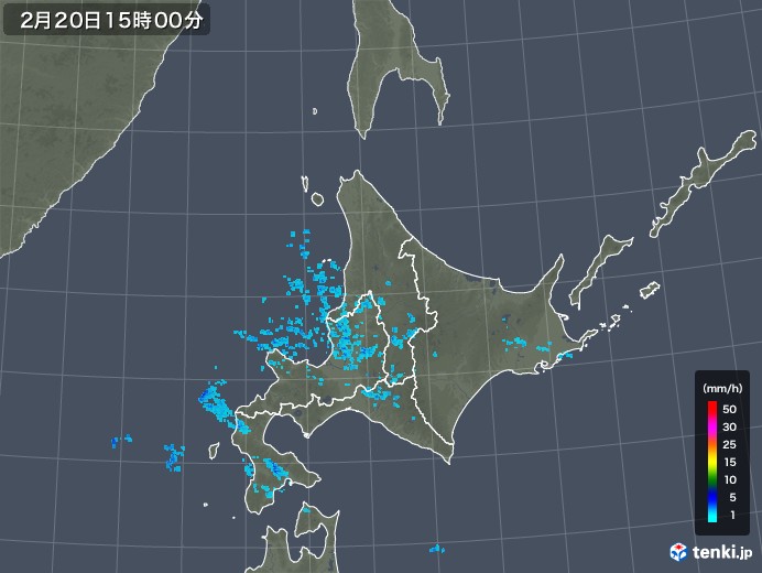 北海道地方の雨雲レーダー(2020年02月20日)