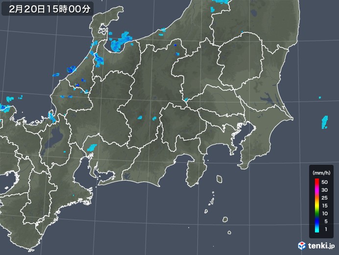 関東・甲信地方の雨雲レーダー(2020年02月20日)