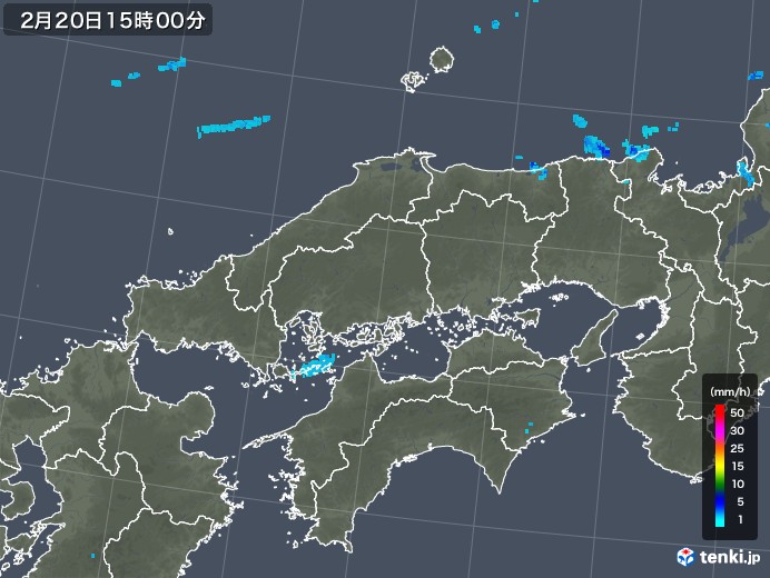 中国地方の雨雲レーダー(2020年02月20日)