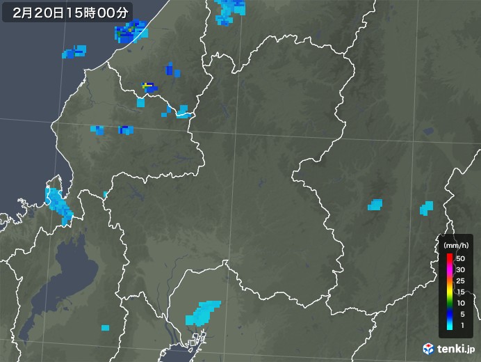 岐阜県の雨雲レーダー(2020年02月20日)