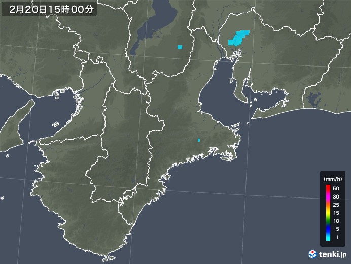 三重県の雨雲レーダー(2020年02月20日)