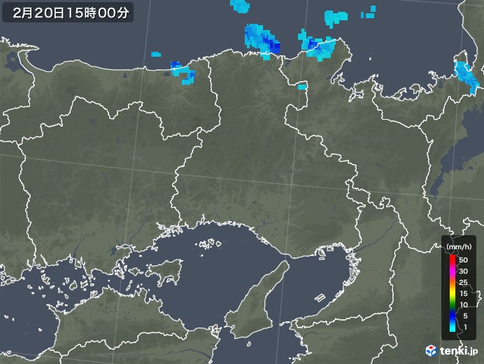 兵庫県の雨雲レーダー(2020年02月20日)