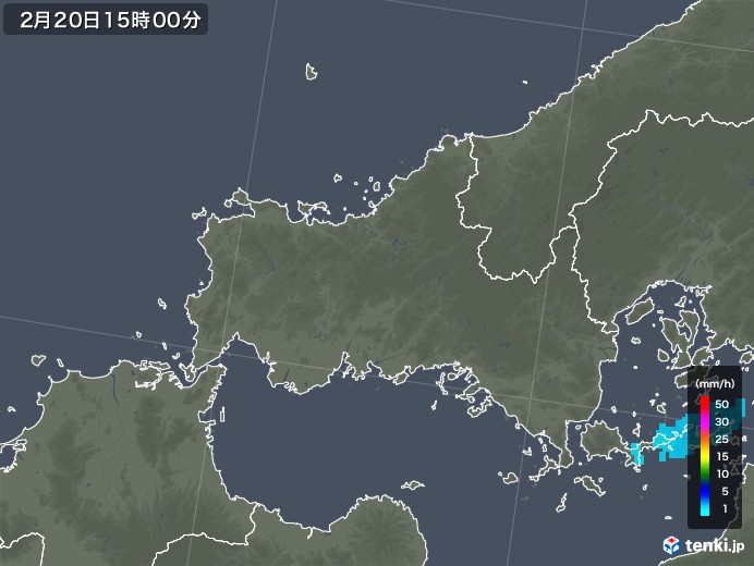 山口県の雨雲レーダー(2020年02月20日)