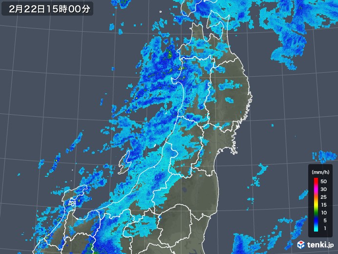 東北地方の雨雲レーダー(2020年02月22日)