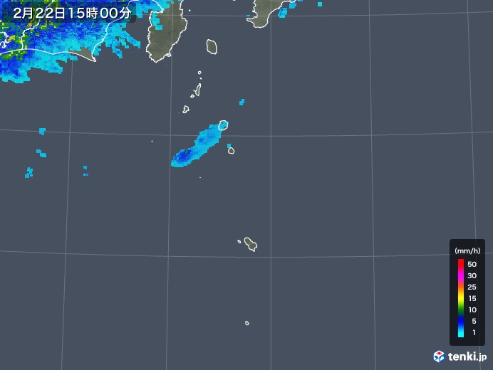 伊豆諸島(東京都)の雨雲レーダー(2020年02月22日)
