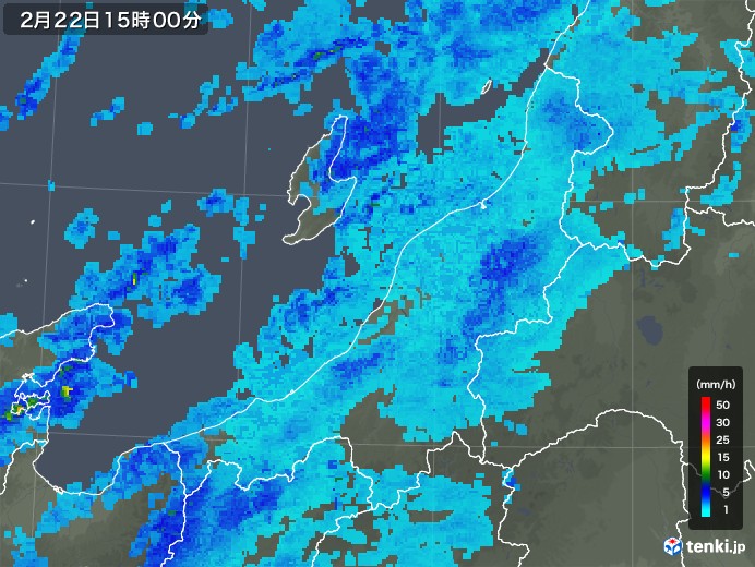 新潟県の雨雲レーダー(2020年02月22日)