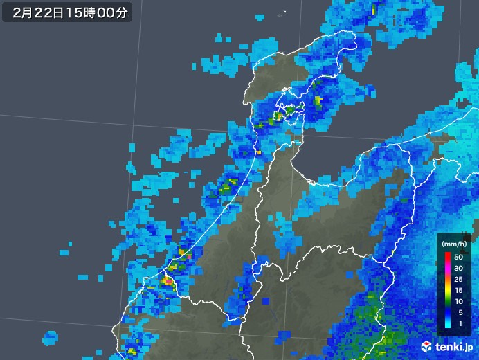 石川県の雨雲レーダー(2020年02月22日)