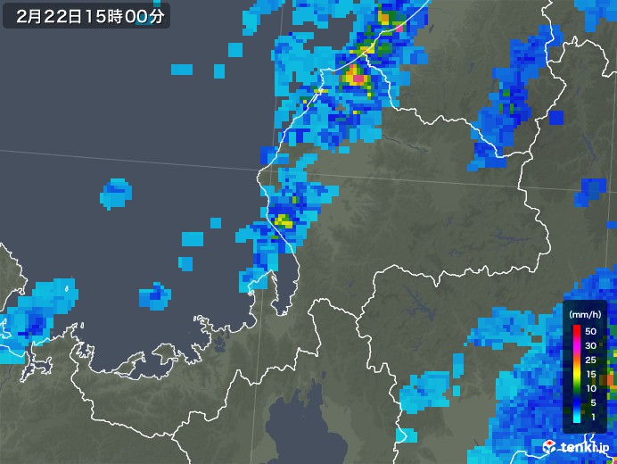 福井県の雨雲レーダー(2020年02月22日)