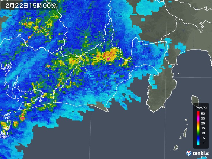 静岡県の雨雲レーダー(2020年02月22日)