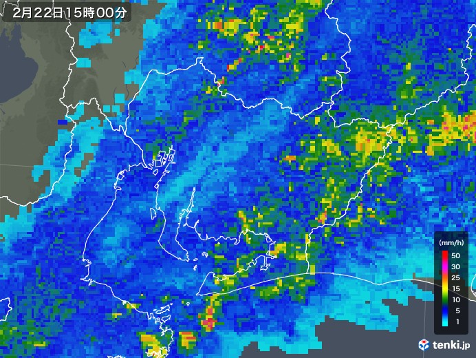 愛知県の雨雲レーダー(2020年02月22日)