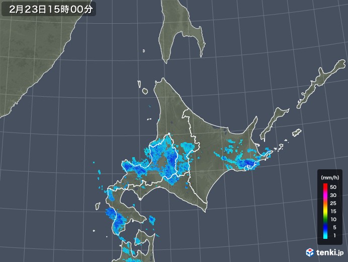北海道地方の雨雲レーダー(2020年02月23日)