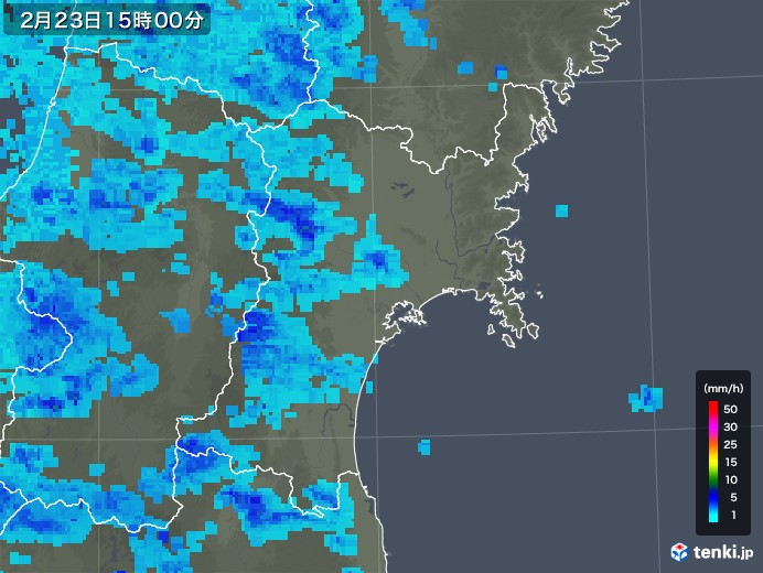 宮城県の雨雲レーダー(2020年02月23日)