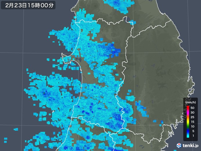 秋田県の雨雲レーダー(2020年02月23日)