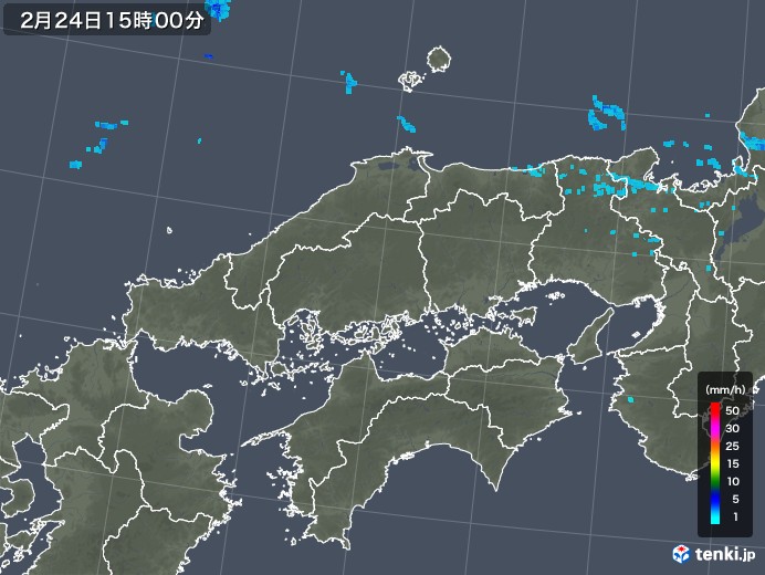 中国地方の雨雲レーダー(2020年02月24日)