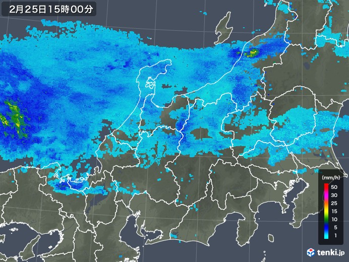 北陸地方の雨雲レーダー(2020年02月25日)