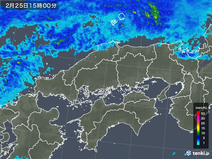 中国地方の雨雲レーダー(2020年02月25日)