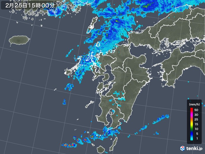 九州地方の雨雲レーダー(2020年02月25日)