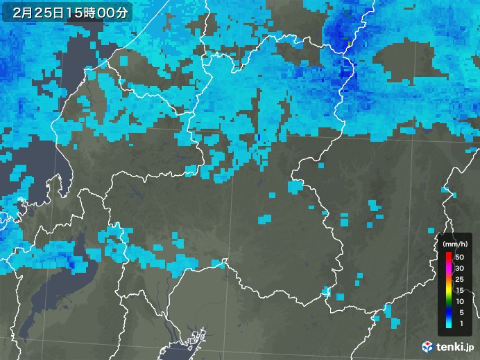 岐阜県の雨雲レーダー(2020年02月25日)