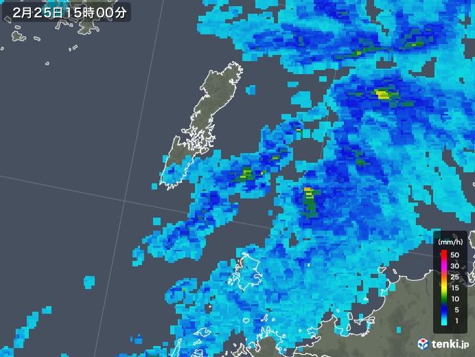 壱岐・対馬(長崎県)の雨雲レーダー(2020年02月25日)