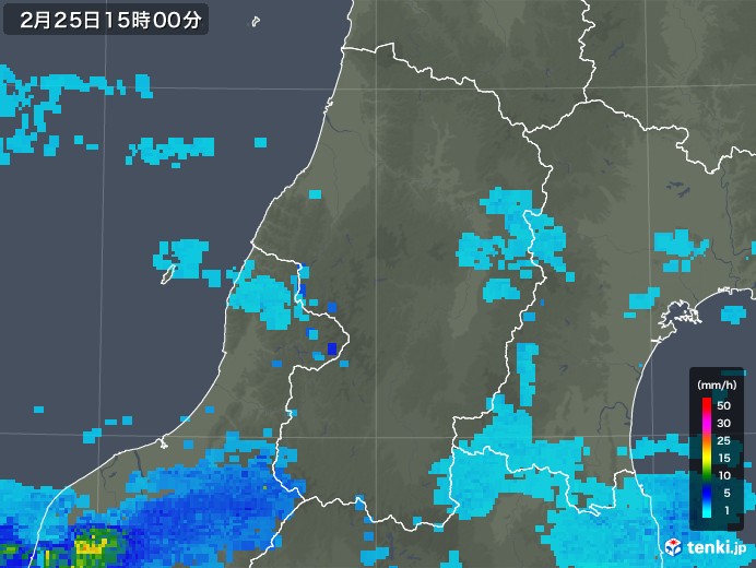 山形県の雨雲レーダー(2020年02月25日)