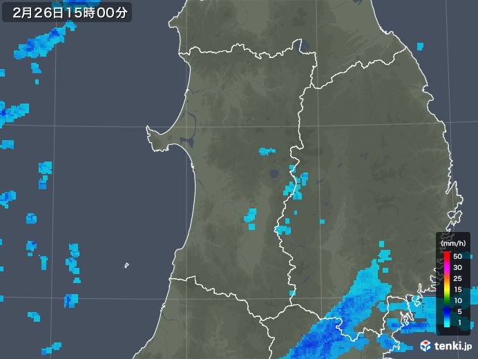 秋田県の雨雲レーダー(2020年02月26日)