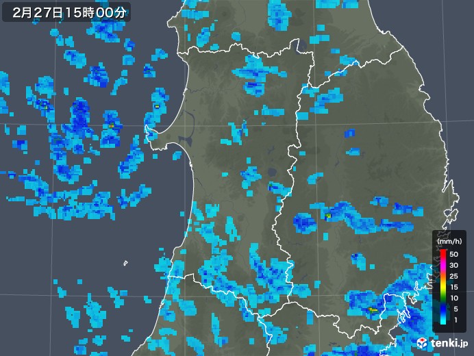 秋田県の雨雲レーダー(2020年02月27日)