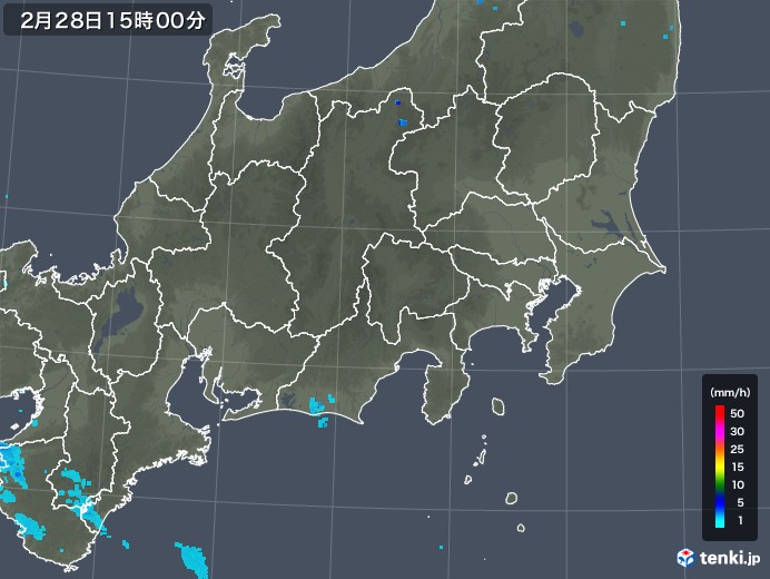 関東・甲信地方の雨雲レーダー(2020年02月28日)
