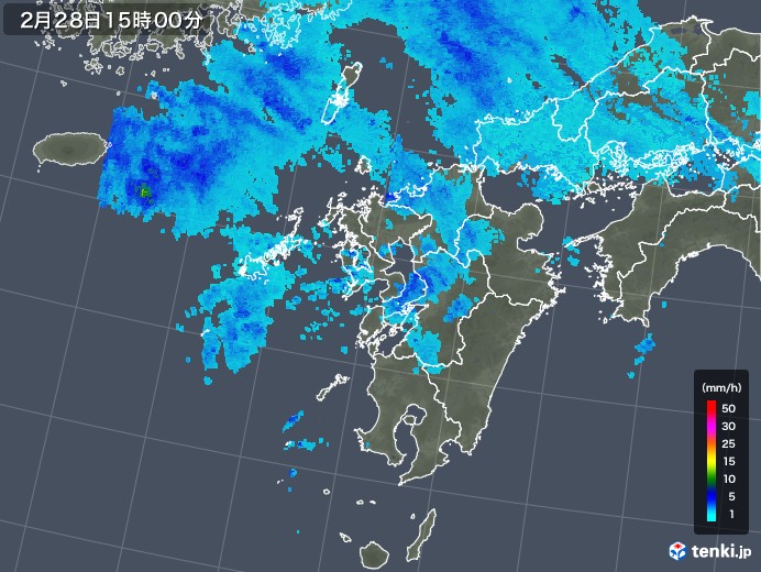 九州地方の雨雲レーダー(2020年02月28日)