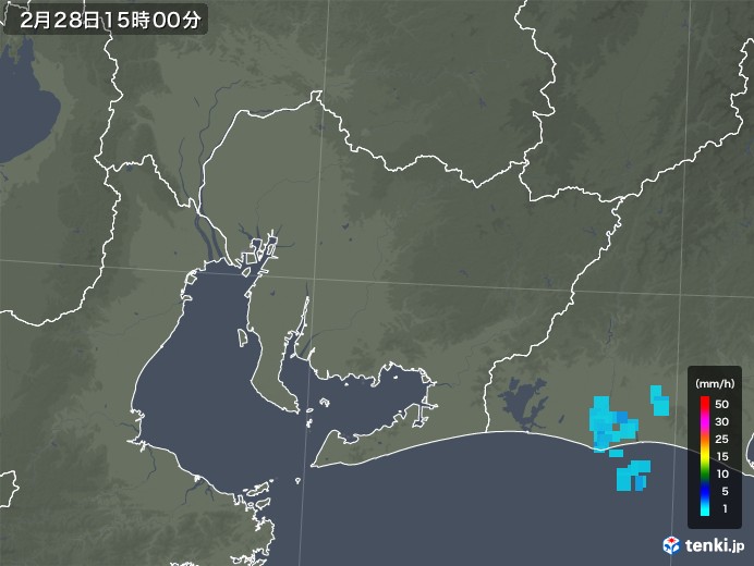愛知県の雨雲レーダー(2020年02月28日)