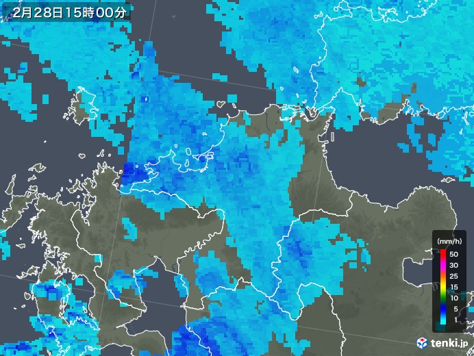 福岡県の雨雲レーダー(2020年02月28日)