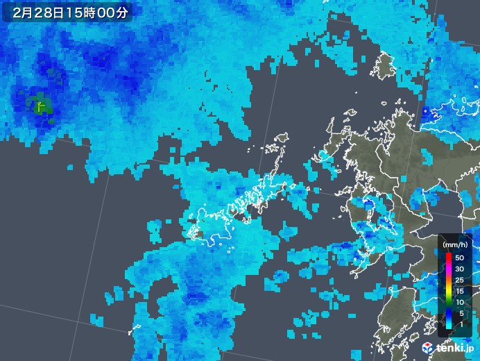 五島列島(長崎県)の雨雲レーダー(2020年02月28日)