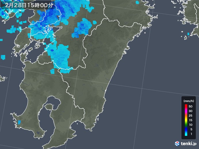 宮崎県の雨雲レーダー(2020年02月28日)