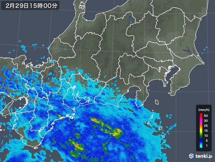 東海地方の雨雲レーダー(2020年02月29日)