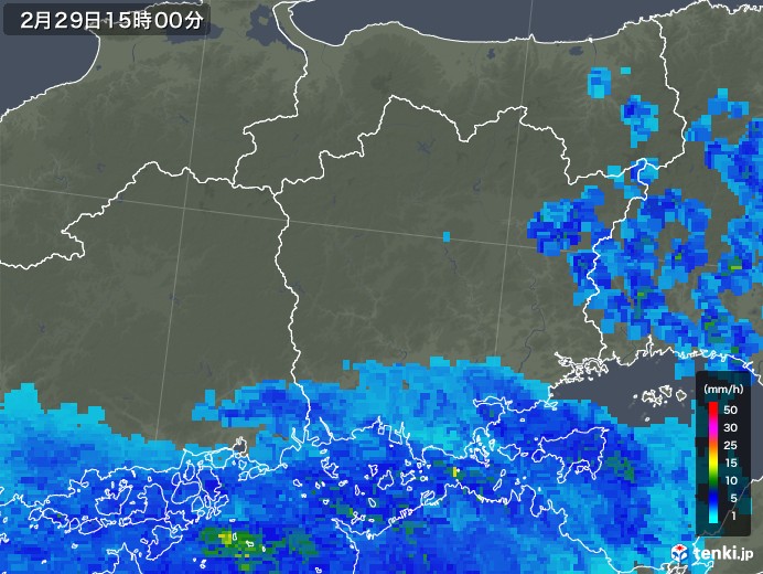 岡山県の雨雲レーダー(2020年02月29日)