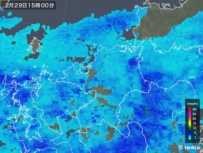 福岡県の雨雲レーダー(2020年02月29日)