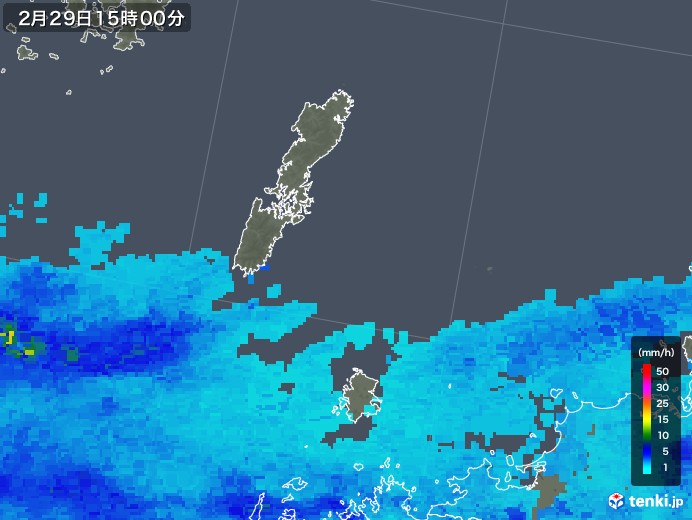 壱岐・対馬(長崎県)の雨雲レーダー(2020年02月29日)