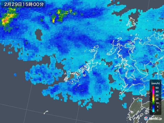 五島列島(長崎県)の雨雲レーダー(2020年02月29日)