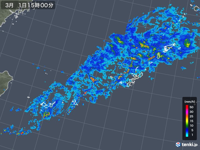 沖縄地方の雨雲レーダー(2020年03月01日)