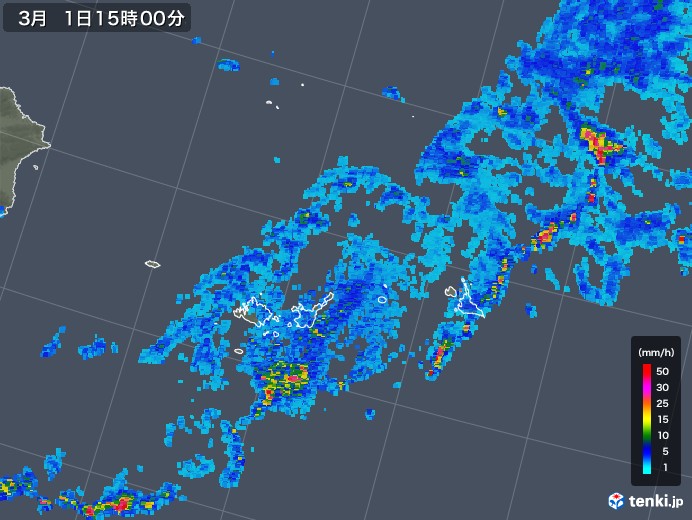 宮古・石垣・与那国(沖縄県)の雨雲レーダー(2020年03月01日)