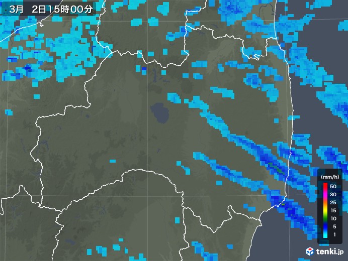 福島県の雨雲レーダー(2020年03月02日)