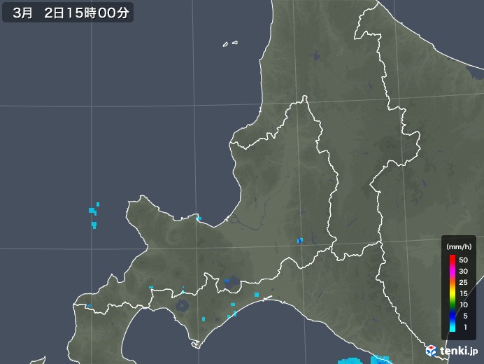 道央の雨雲レーダー(2020年03月02日)
