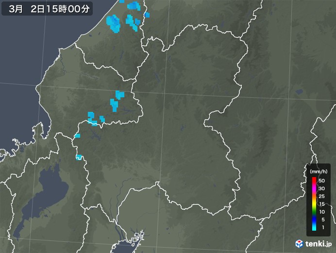 岐阜県の雨雲レーダー(2020年03月02日)