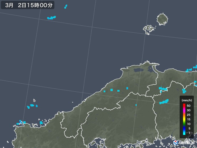 島根県の雨雲レーダー(2020年03月02日)