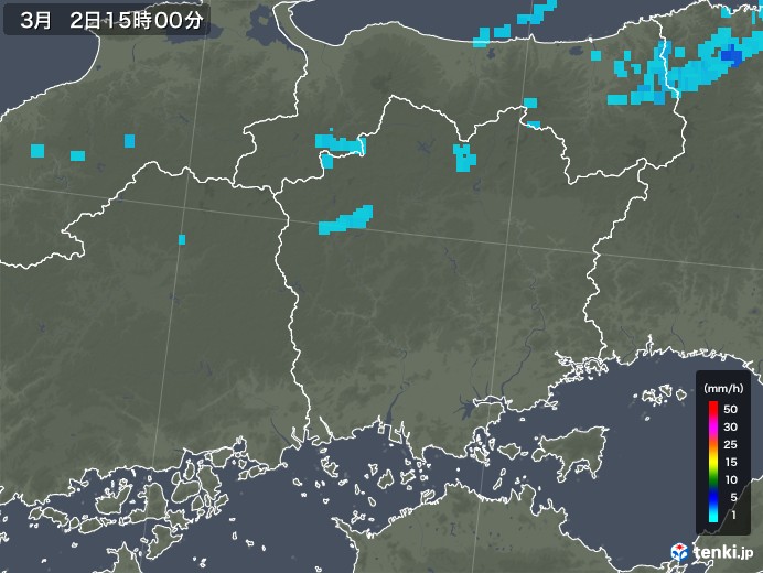 岡山県の雨雲レーダー(2020年03月02日)