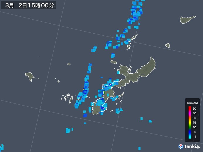 沖縄県の雨雲レーダー(2020年03月02日)