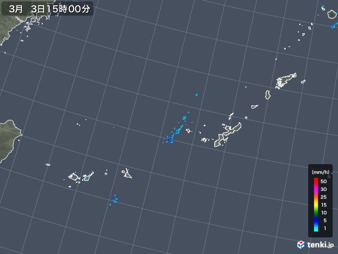 沖縄地方の雨雲レーダー(2020年03月03日)