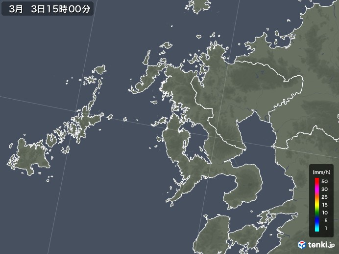 長崎県の雨雲レーダー(2020年03月03日)